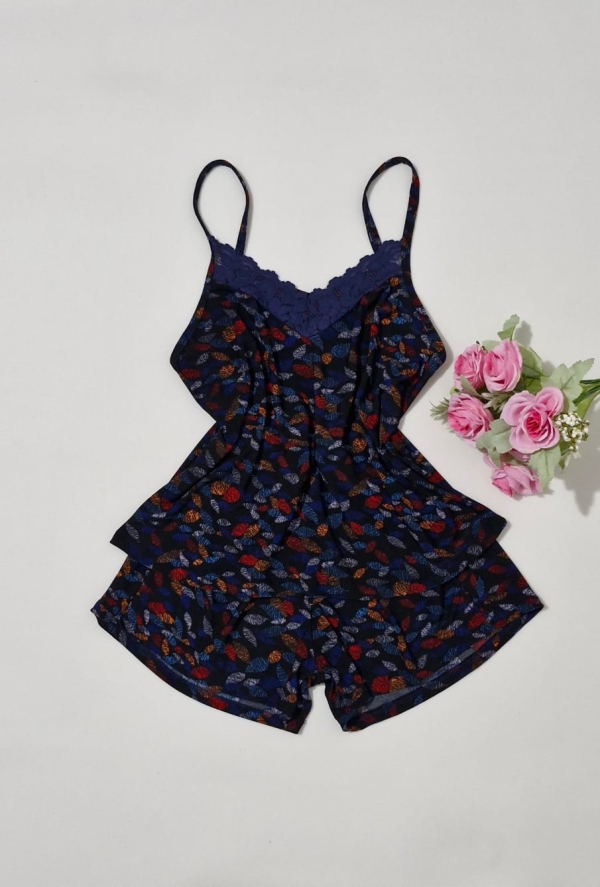 Baby doll básico feito com liganete estampada e detalhes em renda marinho - Image 2