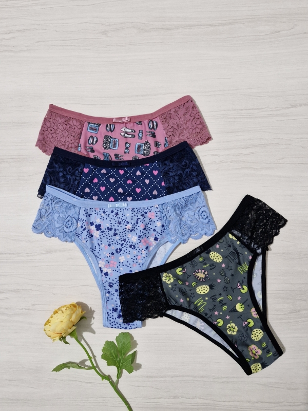 Calcinha estampada com laterais em renda