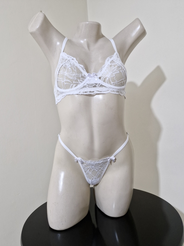 Conjunto de lingerie sensual meia-taça branco - Image 2