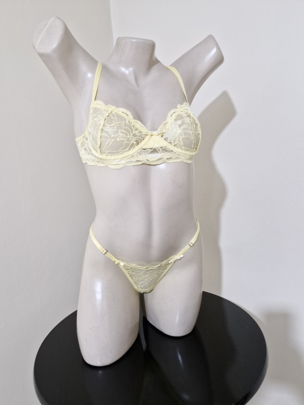 Conjunto de lingerie sensual meia-taça amarelo - Image 2