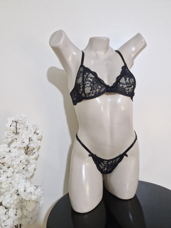 Conjunto de lingerie sensual meia-taça preto - Image 3