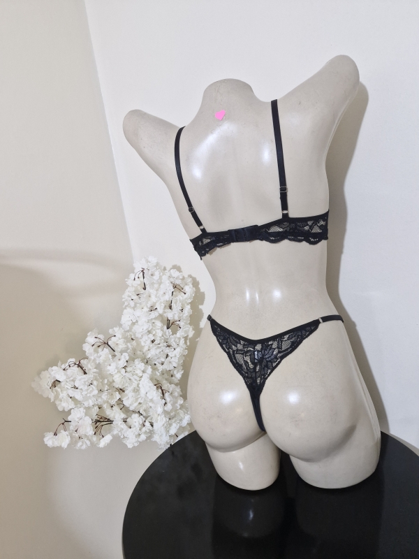 Conjunto de lingerie sensual meia-taça preto - Image 4