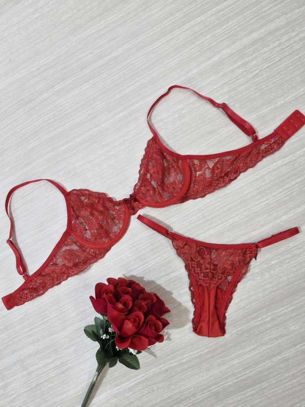 Conjunto de lingerie feminina sensual, meia-taça pimenta - Image 2