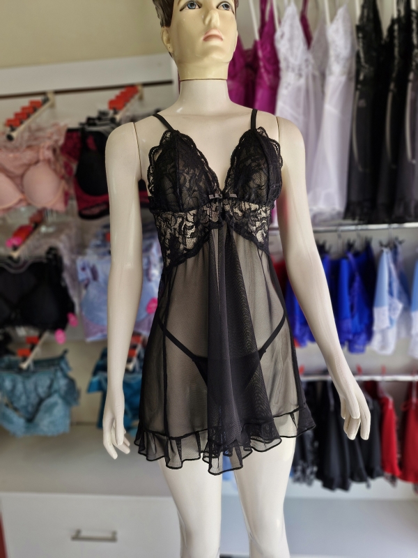 Camisola Laís feita com tule e renda preta - Image 2