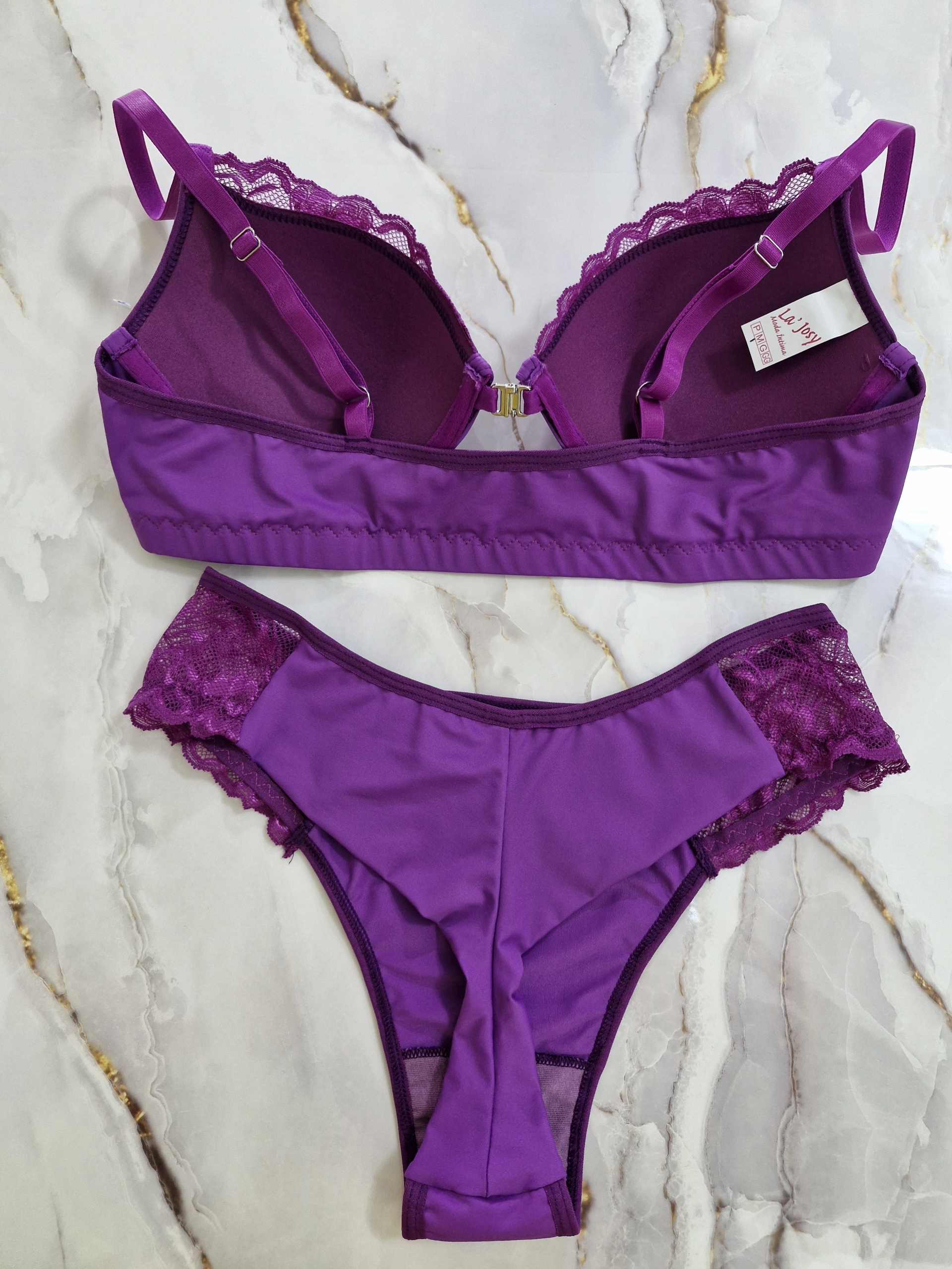 Conjunto de lingerie morado com soutien Abotoador Frontal - Image 3