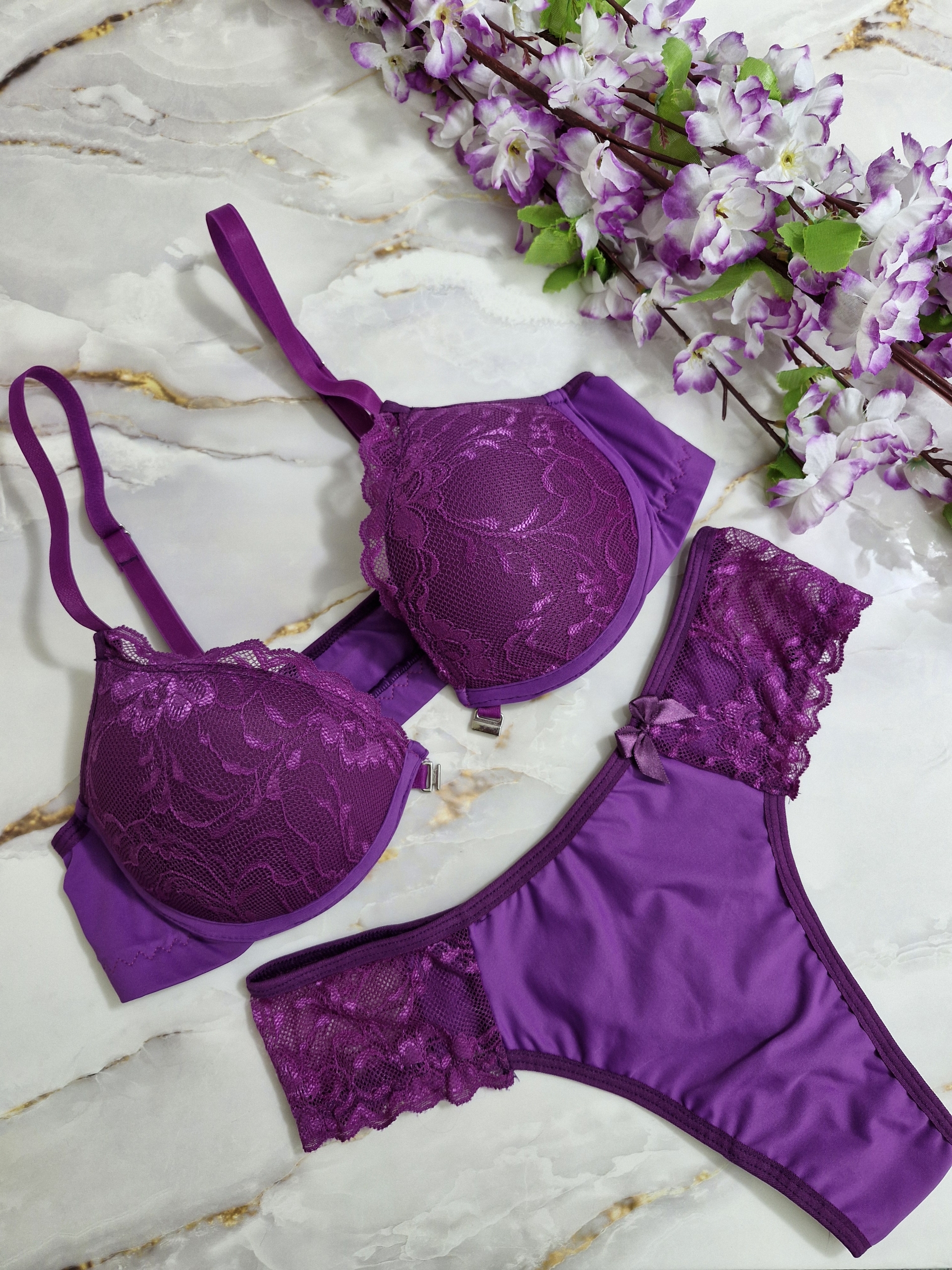 Conjunto de lingerie morado com soutien Abotoador Frontal - Image 2