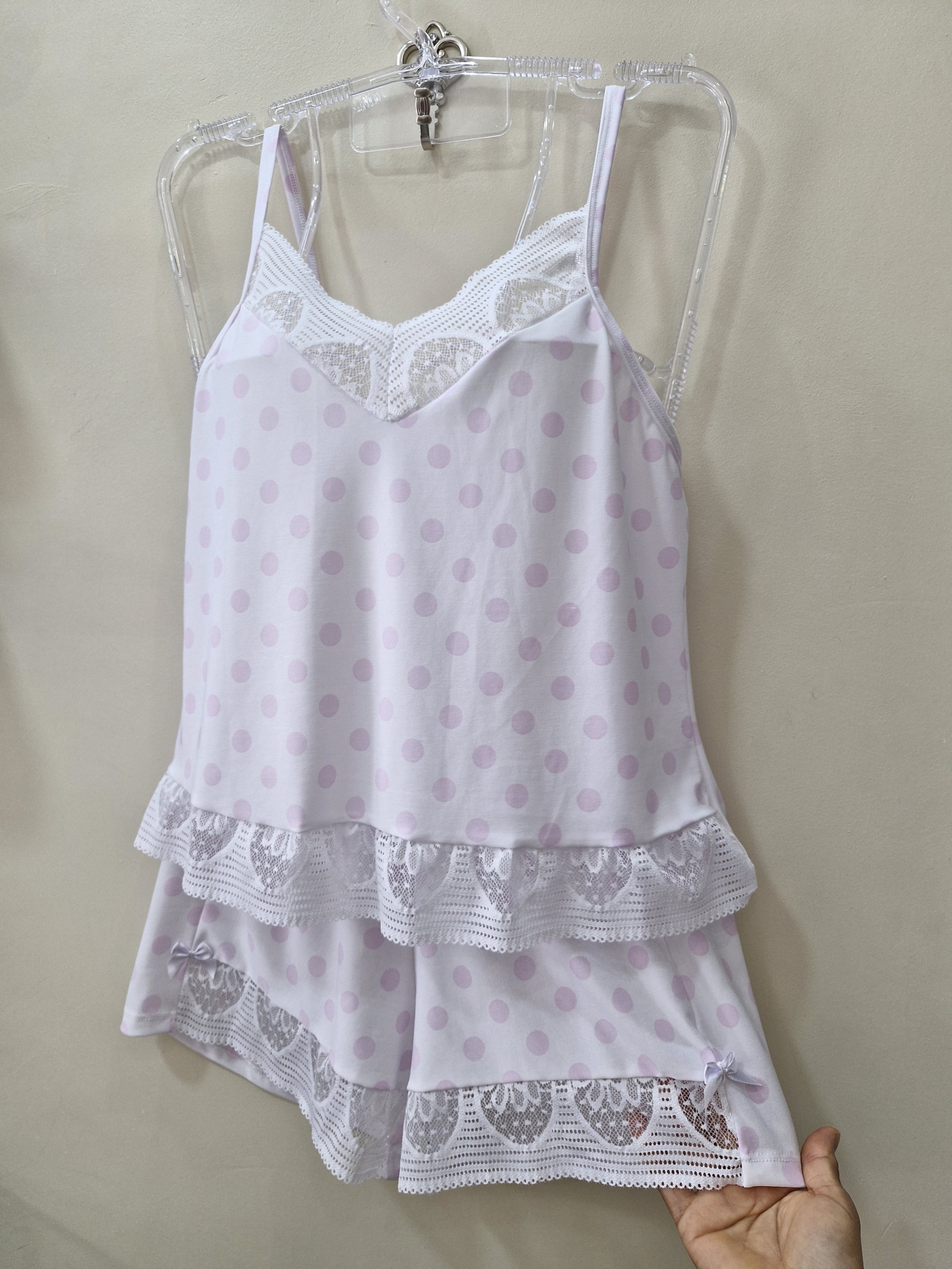 Babydoll em Liganete estampada com decote e barras em renda - Imagem 3