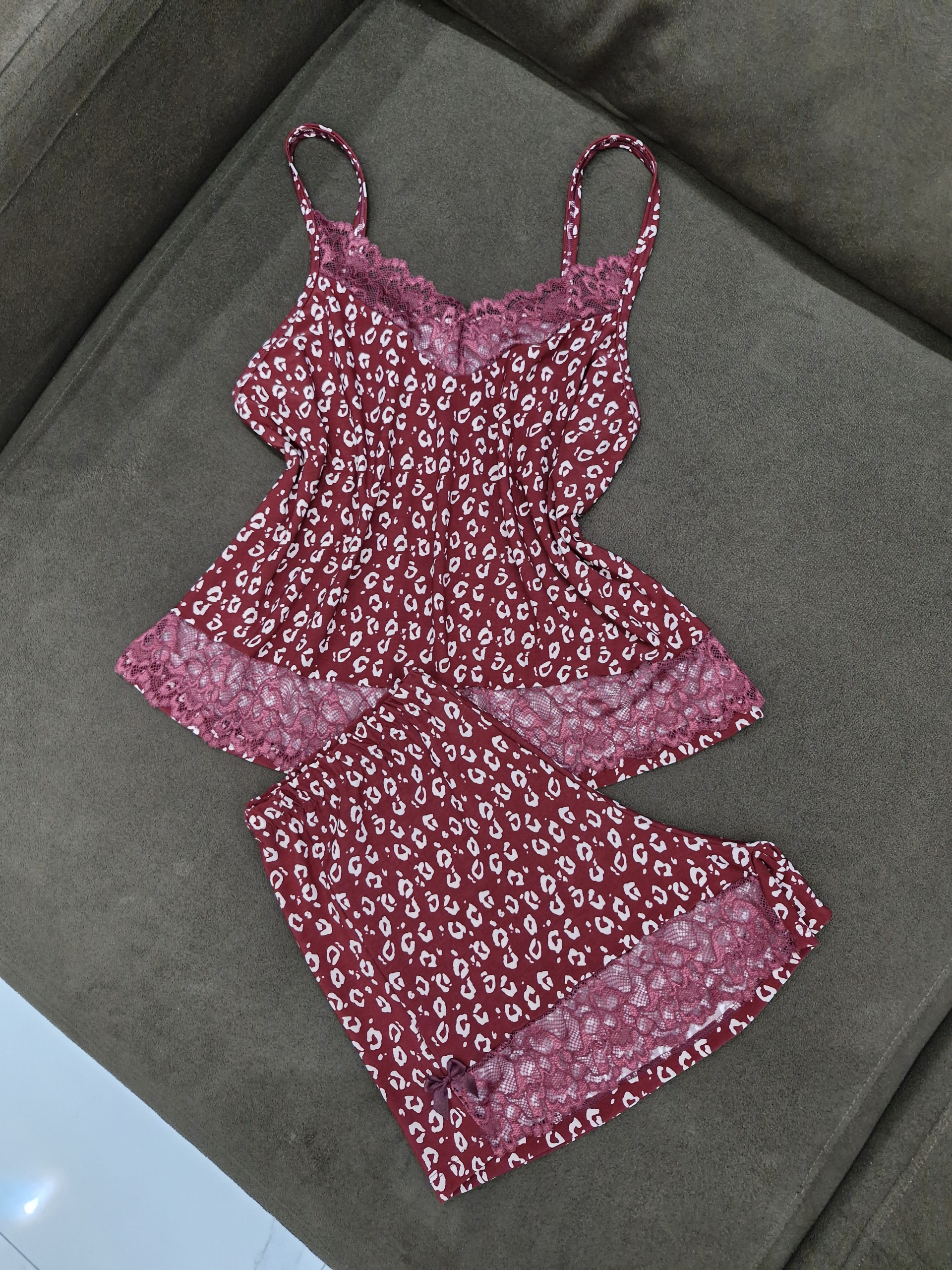 Babydoll em Liganete estampada com decote e barras em renda - Imagem 2