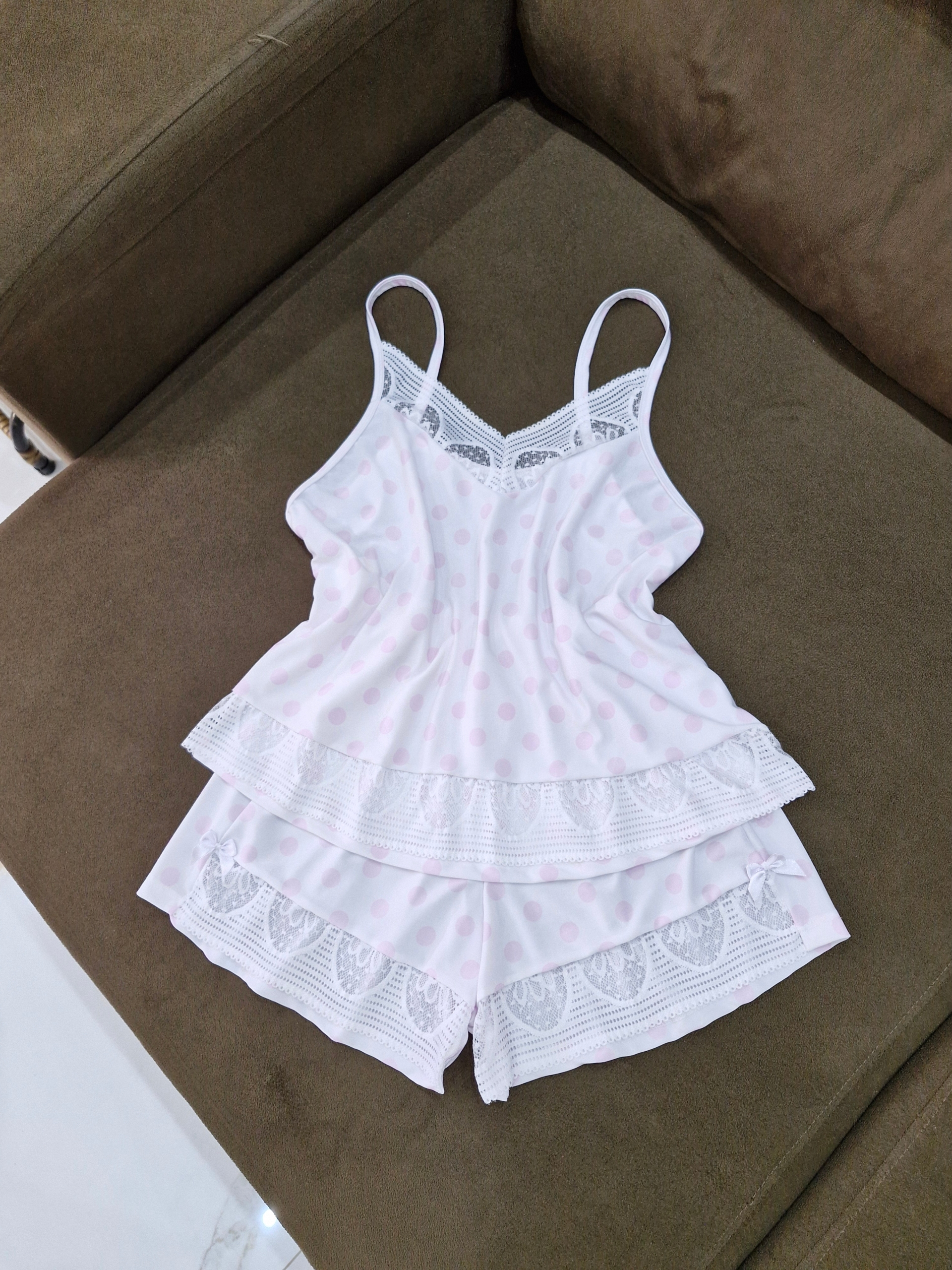 Babydoll em Liganete estampada com decote e barras em renda